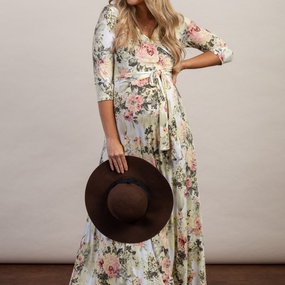Pinkblush Cream and Pink Wrap Maxi Dress - Picture 5 of 9